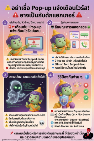 เตือนภัยออนไลน์! &ldquo;Tech Support ปลอม&rdquo; ระบาด เสี่ยงโดนมัลแวร์ขโมยข้อมูล ศูนย์เฝ้าระวังการละเมิดข้อมูลส่วนบุคคล แจ้งเตือนพบมิจฉาชีพใช้ Tech Support ปลอม หลอกผู้ใช้ว่าคอมพิวเตอร์ติดไวรัส เพื่อให้ดาวน์โหลดไฟล์ที่แฝงมัลแวร