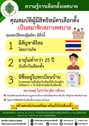 ความรู้การเลือกตั้งเทศบาล  คุณสมบัติผู้มีสิทธิสมัครเลือกตั้ง เป็นสมาชิกสภาเทศบาล