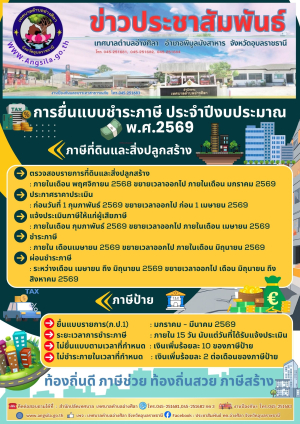 ประชาสัมพันธ์ประกาศการยื่นแบบชำระภาษี ภาษีที่ดินและสิ่งปลูกสร้าง และภาษีป้าย ประจำปี 2569?‼️
