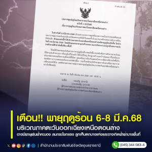 ประกาศเตือนพายุฤดูร้อนในภาคตะวันออกเฉียงเหนือตอนล่าง