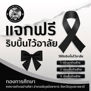 ⚠️ กองการศึกษา  เทศบาลตำบลอ่างศิลา   ร่วมกันประดิษฐ์โบว์ริบบิ้นสีดำ  เพื่อแจกจ่ายให้ประชาชนนำไปติดเสื้อด้านซ้าย เป็นสัญลักษณ์แห่งการไว้อาลัยและน้อมรำลึกในพระมหากรุณาธิคุณของสมเด็จพระนางเจ้าสิริกิติ์ พระบรมราชินีนาถ พระบรมราชชนนีพันปีหลวง