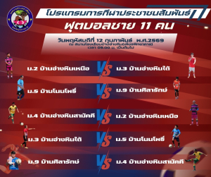 ⚽️ตารางการแข่งขันฟุตบอล 11 คน ประชาชนสัมพันธ์เทศบาลตำบลอ่างศิลา ‼️ วันพฤหัสบดีที่ 12  กุมภาพันธ์ 2569  ?เวลา 09.00 น.เป็นต้นไป